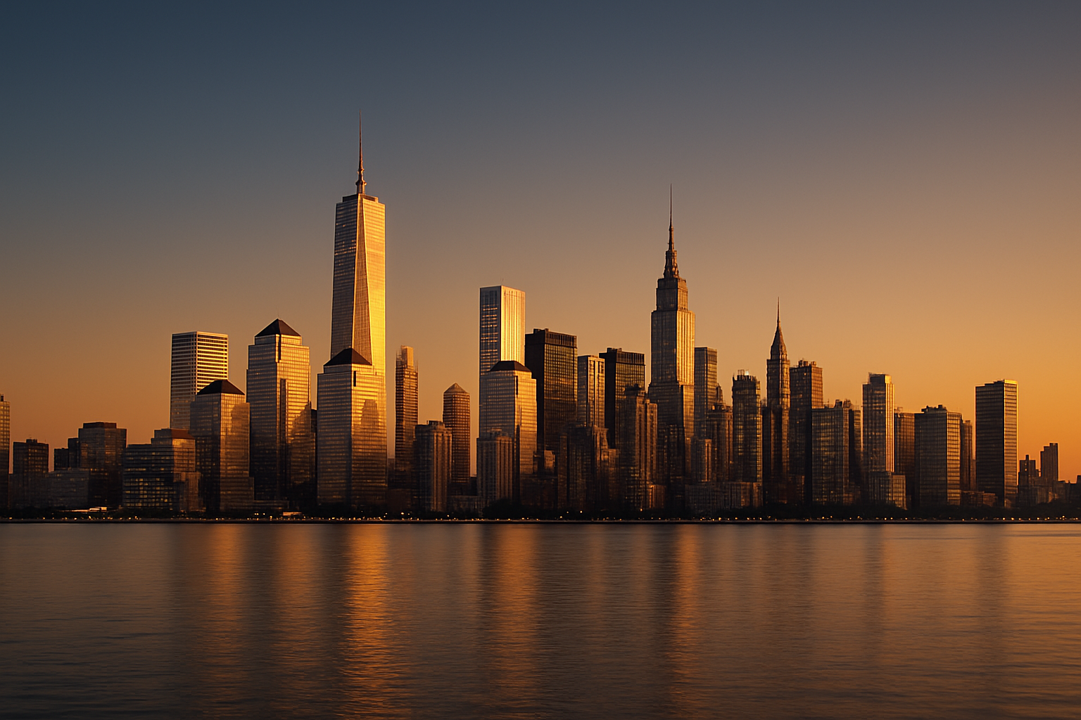 City skyline at dusk